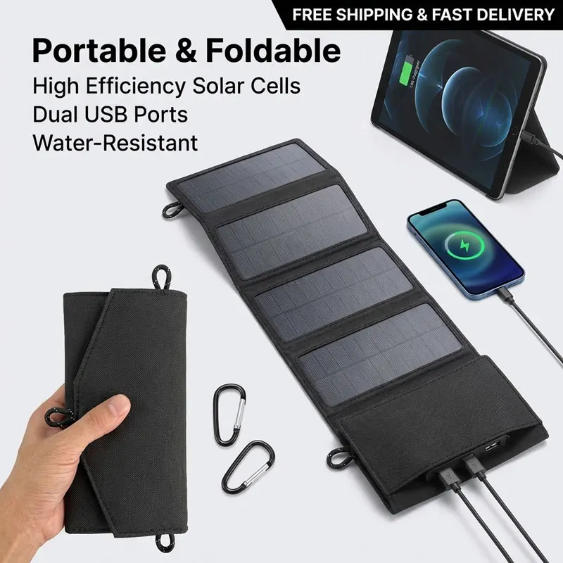 

100W Foldable Solar Panel 4 Panels, 20W/H Fast Charge, Portable USB DC Power, Outdoor Backup Supply for Camping Travel Phone
