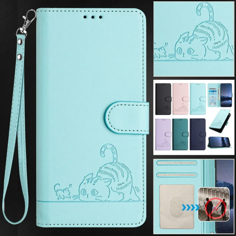 Fundas Galaxi M36 M56 Phone Case for Samsung Galaxy M36 M56 M06 M16 M05 M04 Back Cover Anti theft Cute 3D Cat Leather Case Coque