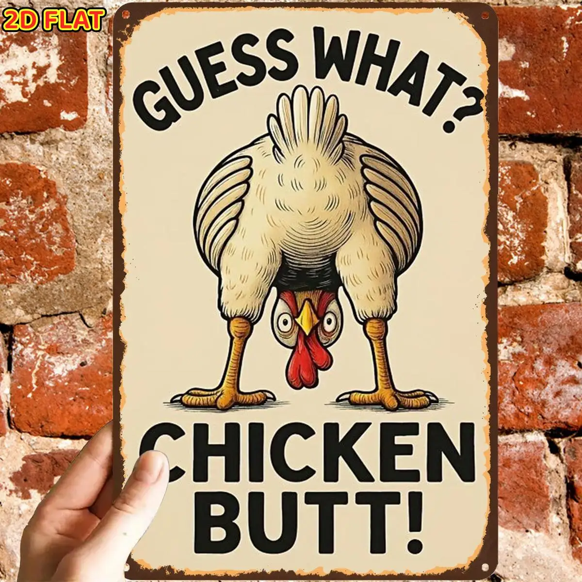 2D Flat, 1pc, Retro Vintage Funny Chicken Butt Sign Decor Metal Tin Sign, Pre-Drilled Holes, Suitable for Indoor, Garden Decor