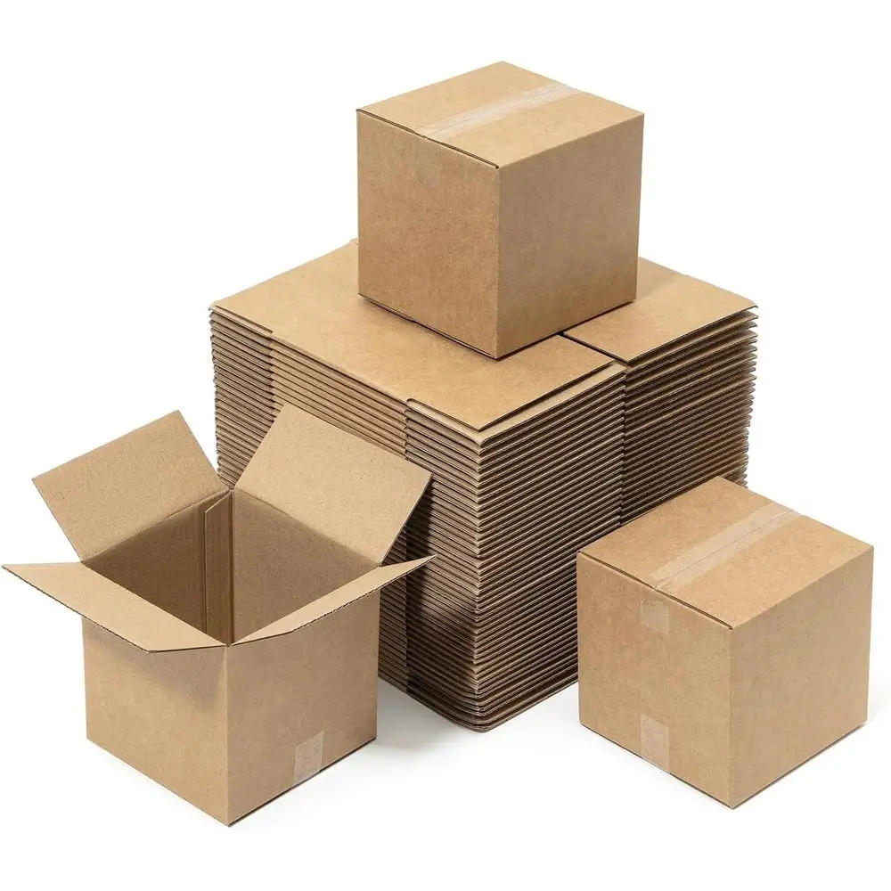 

50-Pack 4x4x4 Corrugated Cardboard Square Boxes - Small Brown Shipping Mailers for Mugs & Business Packaging