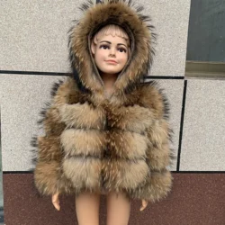 HUAQIUMEISI Children's hooded real fur coat girl boy same style children's Kids fox fur coat children's raccoon fur coat hooded