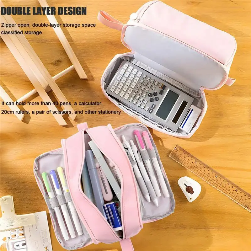 【Best Seller】Large Capacity Pencil Case Pencil Pouch Pen Bag Organized Cute Pen Case for School Stationery and Travel,Pink