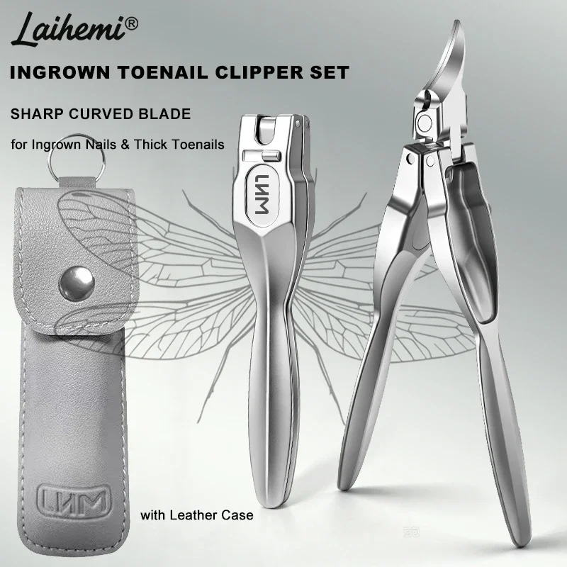 Laihemi 2Pcs Ingrown Toenail Clippers Set, Sharp Curved Blade Stainless Steel Nail Nipper with Leather Case for Thick Nails