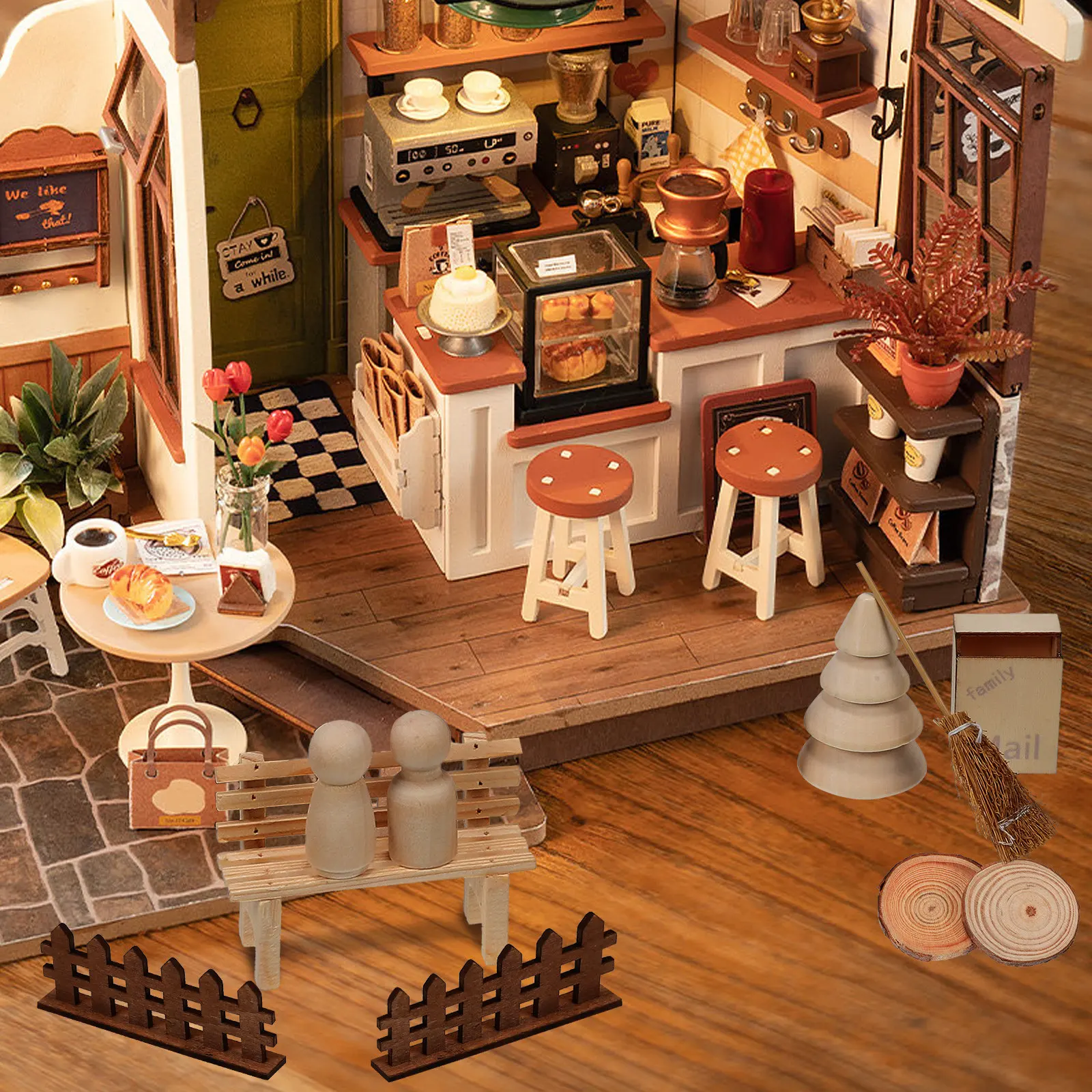 

Набор миниатюрных деревянных ограждений и мебели для декора дома, рождественских поделок и праздничных украшений