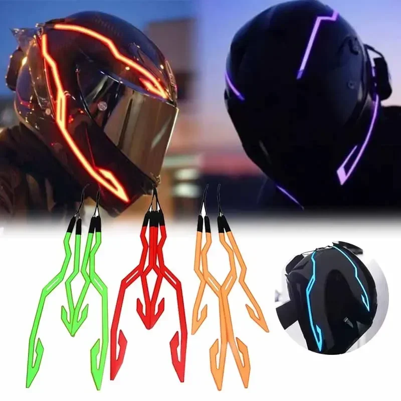 Motorcycle Bike Helmet LED Cold Light Strip EL Sticker 4 Flashing Warning Lights Night Riding Helmet Kit