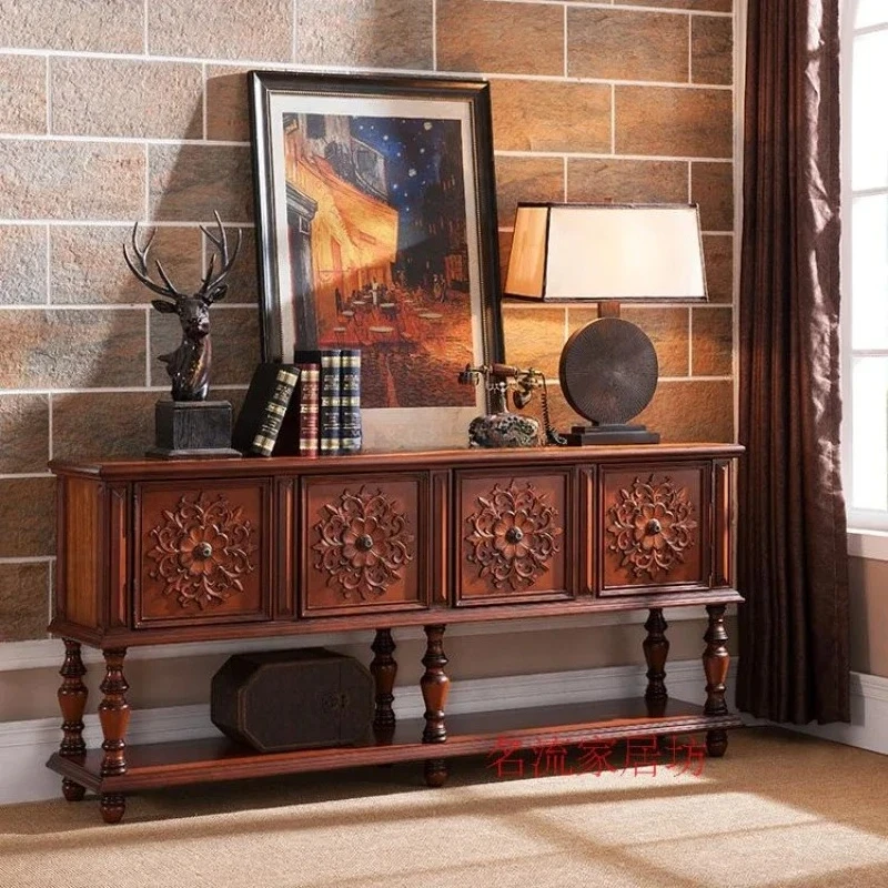 

American solid wood retro European end view living room entrance table side cabinet