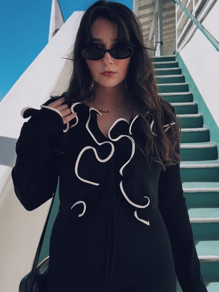 2025 New Fungus Long Sleeve Knitted Cardigan Female Contrast Color Splice Short Top Lace Up Bodycon Sweater Cardigan Lady