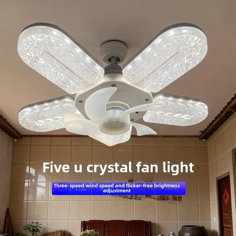 

Modern LED Fan Light Crystal Lampshade E27 Screw Dimmable Remote Control Ceiling Fan Lamp for Bedroom