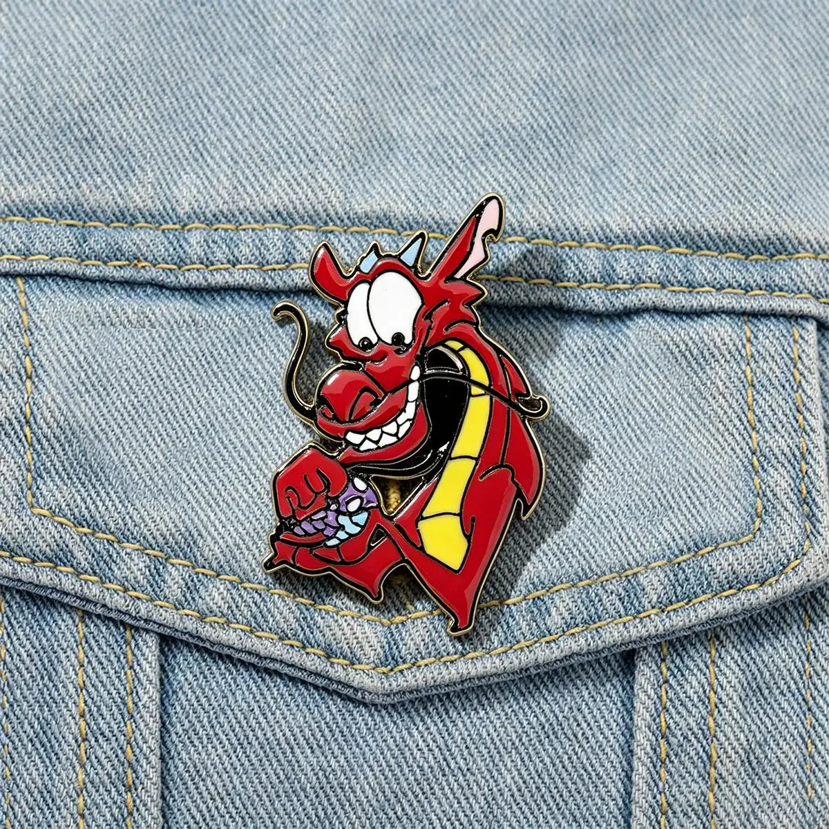 Anime Dragon-Mushu Enamel Brooch Cartoon Animal Backpack Lapel Metal Badge Cosplay Clothing Jewelry Accessories Gift For Friends
