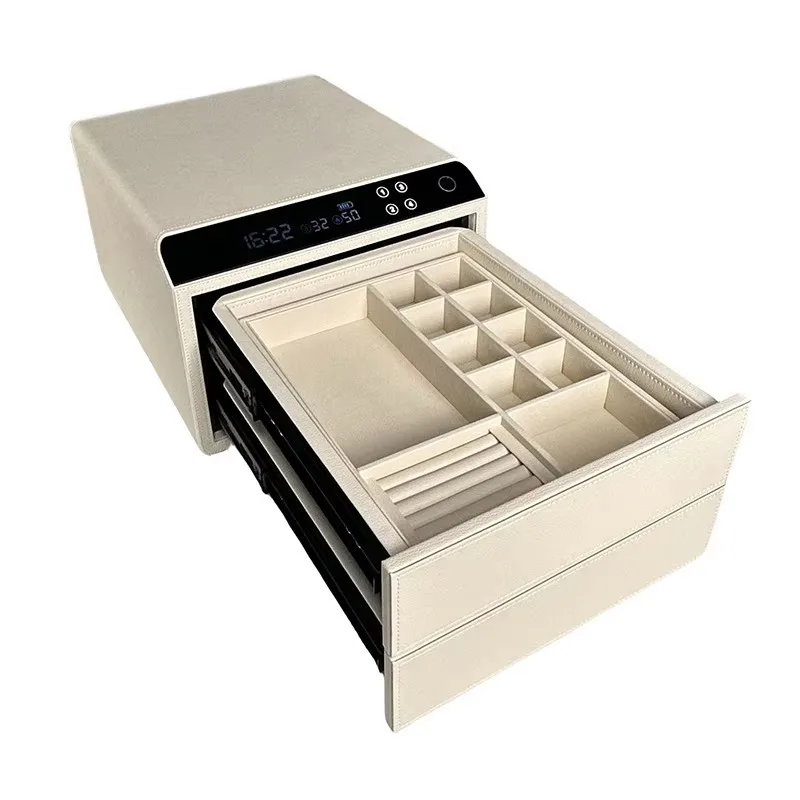 Double-Layer Leather Jewelry Safe (High Quality) – Home Anti-Theft Safe with Intelligent Fingerprint Lock for Wardrobe/Entry