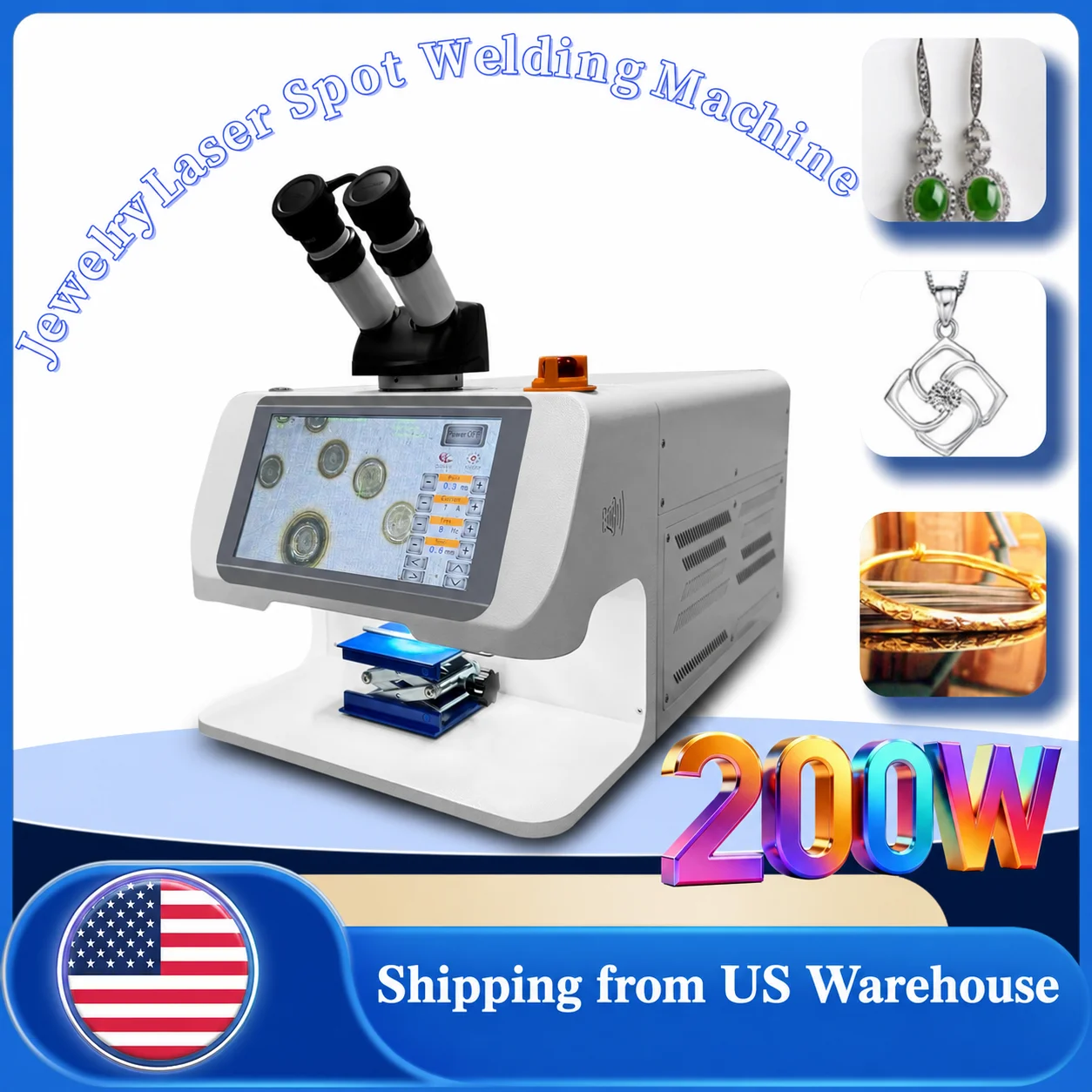 Desktop Spot Soldering Machine 200W Jewelry Laser Spot Welding Machine &CCD for Gold/Silver/Metal 18X magnification