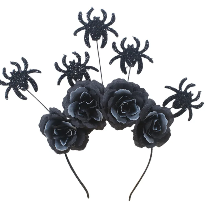 

Halloween Bat Spider Rose Headband Black Flower Headdress for Women Girls Halloween Party Costume Headpiece