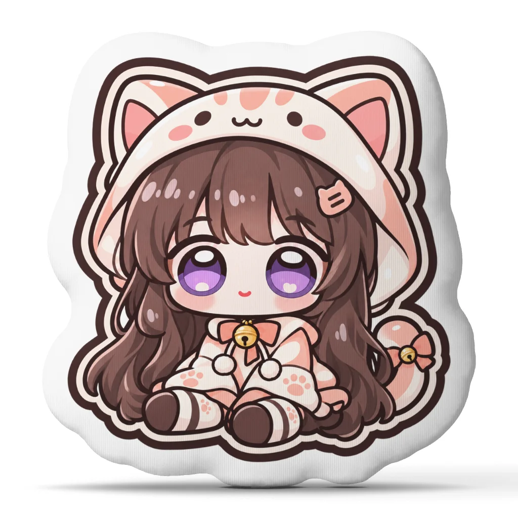Chibi Anime Cat Girl Shaped Pillow Cute Kawaii Throw Cushion Stuffed Decorative Sofa Home Decor Gift for Otaku Collectors