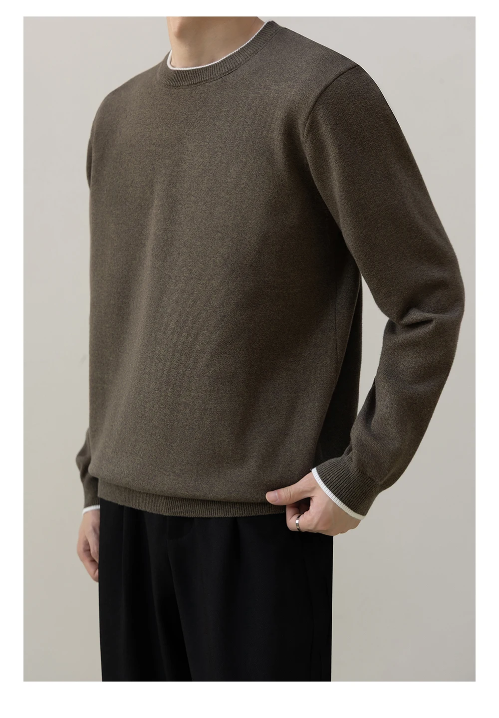 Autumn Winter High-End Round Neck Black Apricot Sweater Men's Slim Fit Warm Versatile Loose Casual Green Gray Knitted Sweater