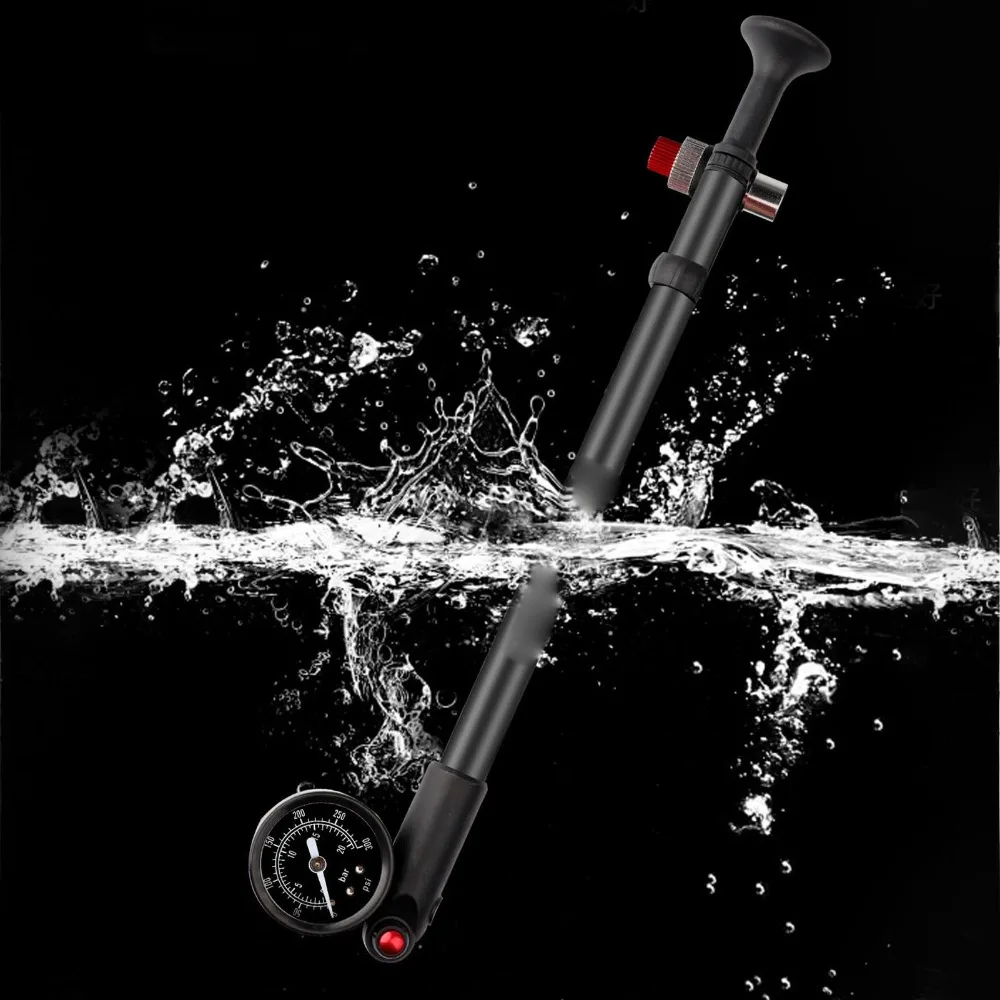 300PSI Bike Shock Pump Aluminum Alloy for Schrader Tire Valve High Pressure Shock Pump with Gauge 250 Mm Length