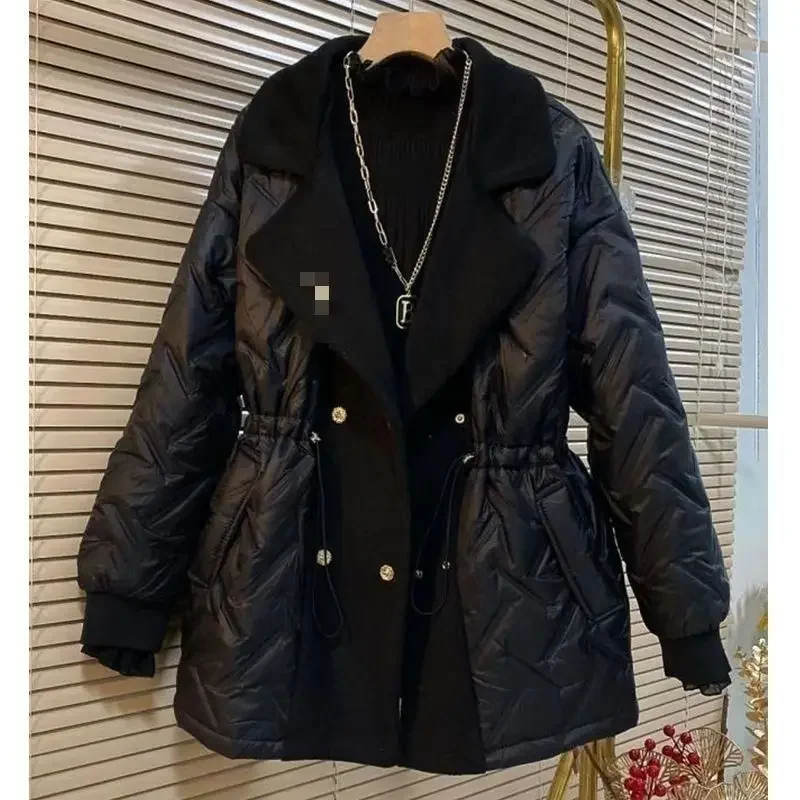 2025 automne hiver nouvelles femmes coton Parkas minceur cordon poche mode coton manteau revers boutons veste femmes vêtements