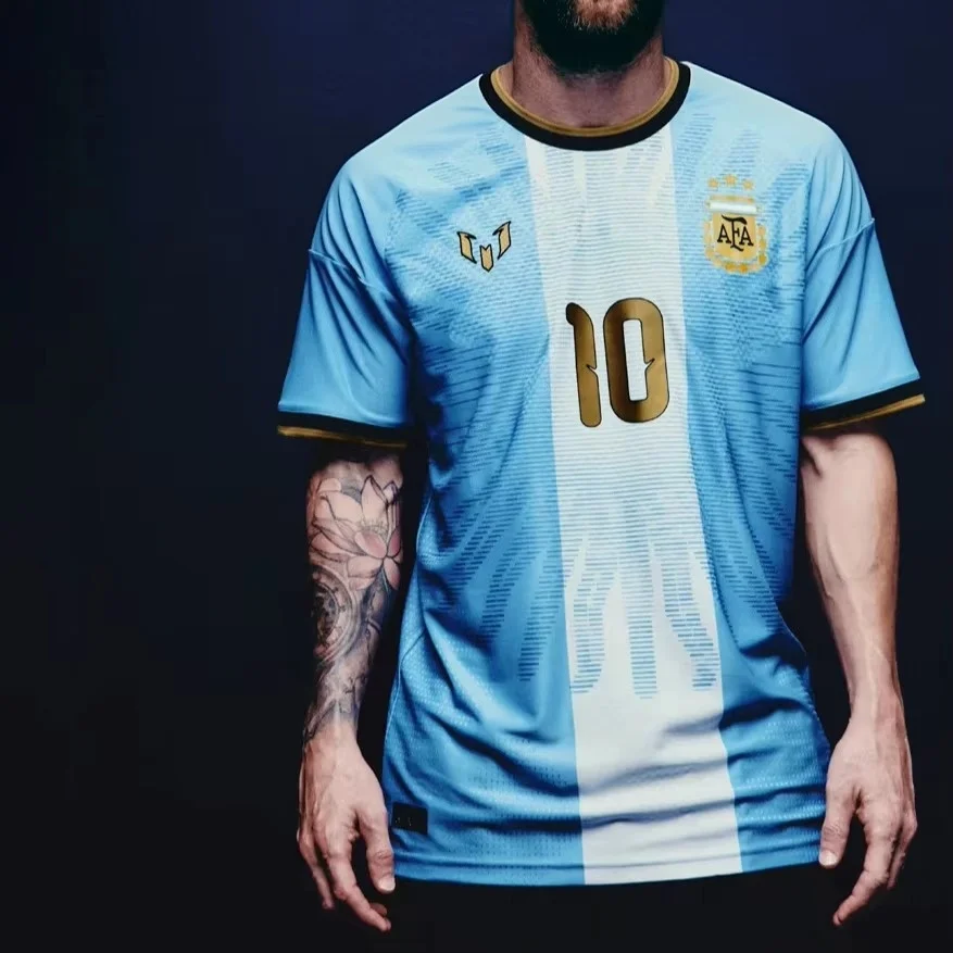 26/27 Messi Argentina Farewell Match Commemorate Football Jersey, 3D Print Unisex Sport Breathable Mesh Quick Drying Jersey