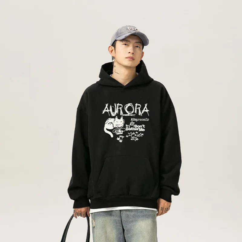 男性用フード付きスウェットシャツ,日本のアニメカットプリント,原宿ファッション,ゆったりとしたセーター,ユニセックスストリートウェア,y2k