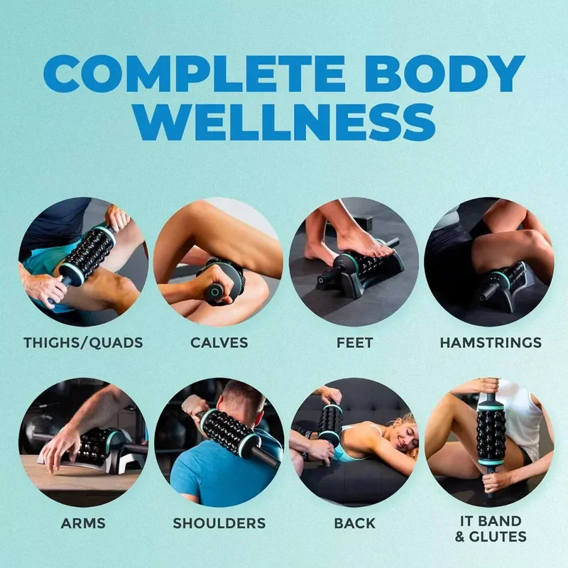Wireless Remote Control Rolling Percussive Massager Deep Tissue and Muscle Recovery Therapy with Hands-Free Base