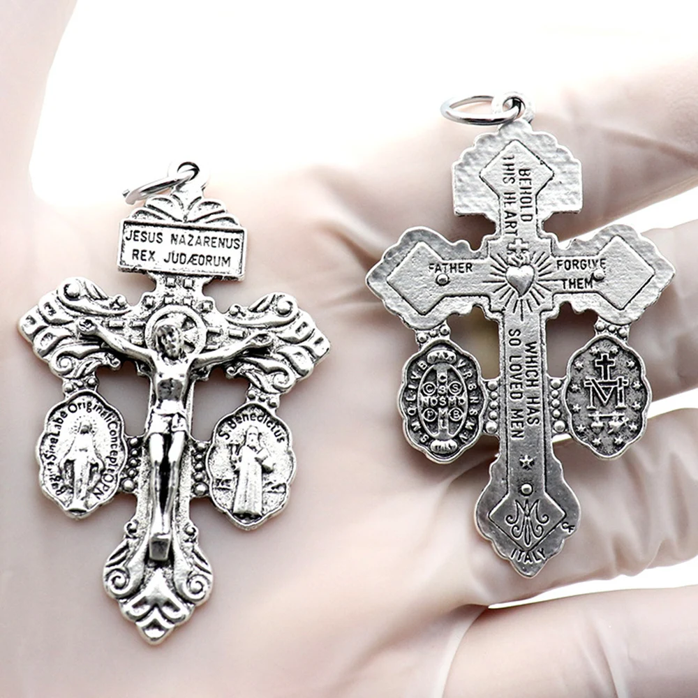 Diyalo Katholische Vergebung Kreuz Kruzifix Exorzismus St. Benedikt Unsere Liebe Frau Medaille Milagrosa Anhänger Charms für DIY Halskette Teile – Detail 2