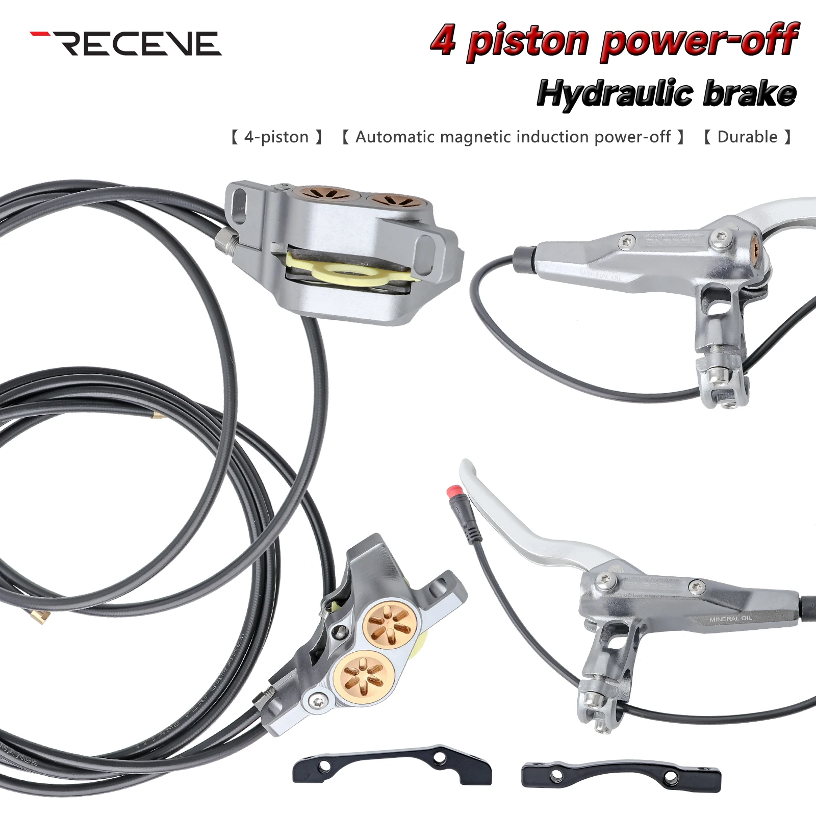 

Гидравлические тормоза для электровелосипедов RECEVE M4, 4-поршневые, раздельного типа, с функцией отключения питания, диски 1250/2250, 160 мм