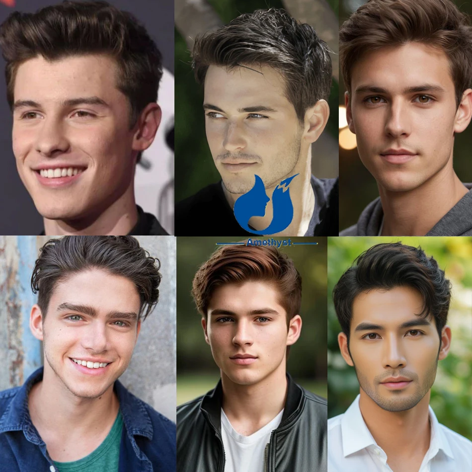 Amethyst Brown Straight Men's Boy Cut Wig Shaved Remy Human Hair Short Pixie Cut Bob Full Lace Wig Pre Plucked Bleached for Male