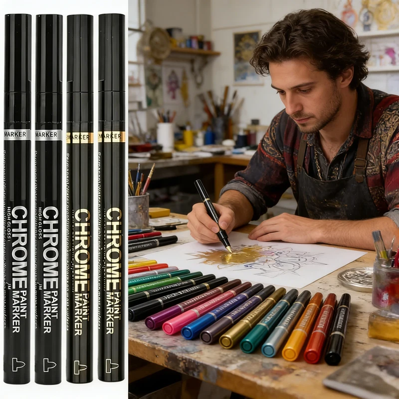 

5/1Pcs Chrome Pen Marker, 2mm Nib Mirror Waterproof Paint Repair for Rock, Ceramic, Glass & Metallic Gold/Silver