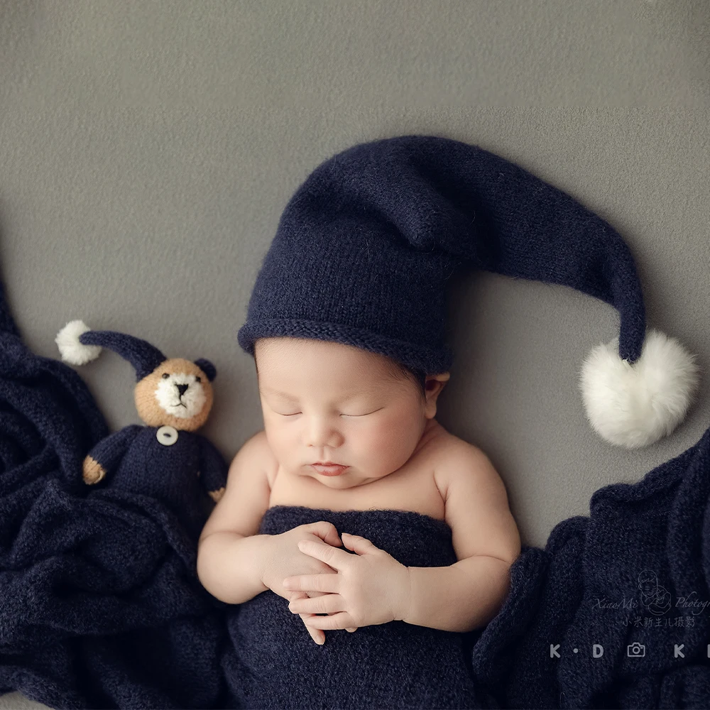 Реквизит для фотосъемки новорожденных, эластичная шерстяная упаковка | Вязаная шапка Goodnight + набор кукол, простой студийный реквизит для фотосессии