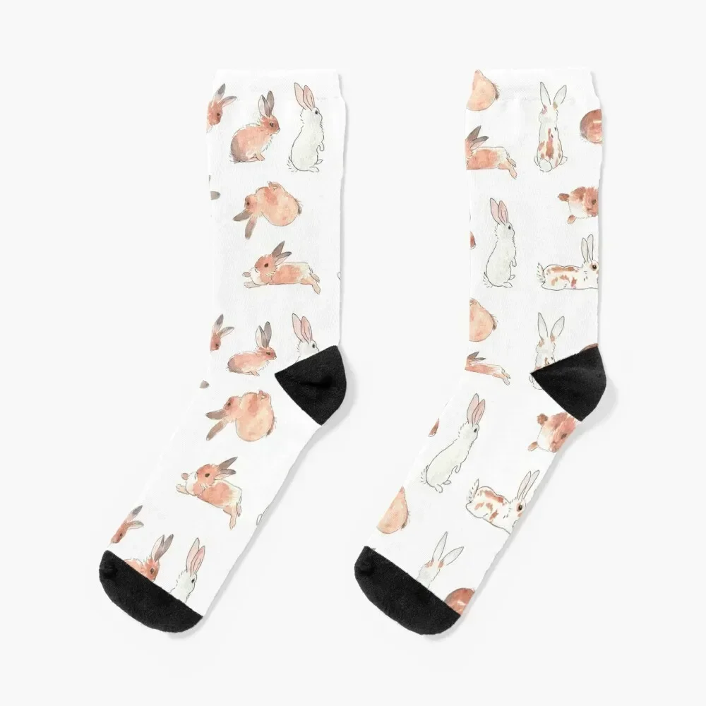 Bunny Rabbit Watercolor Stickers Socks christmas gift floral winter Women Socks Men's