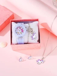 5PCS purple cute silicone Unicorn digital watch and unicorn bracelet sales Jewelry set gift no gift box