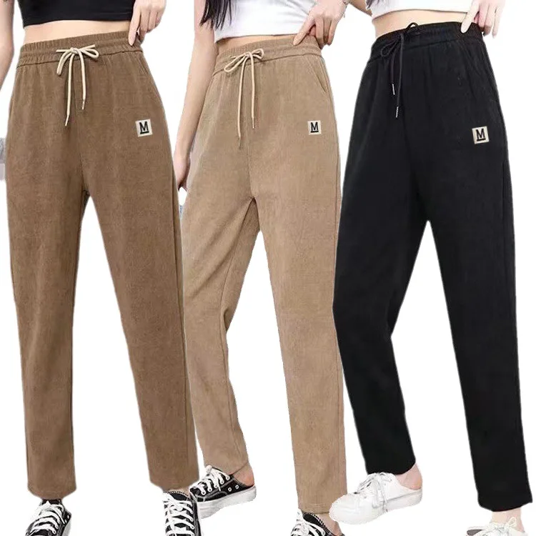 Women's pants 2025 Spring and Autumn ultra slim straight leg women's pants large size loose high waisted drawstring casual pants