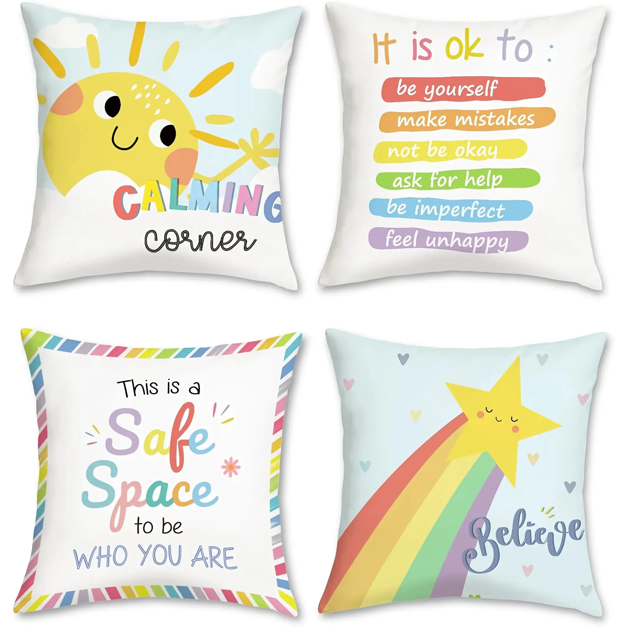 4 Stück niedliche Kissenbezüge mit digitalem Regenbogen-Druck, kurzplüschig, geeignet für Wohnzimmer, Schlafzimmer, Sofas, Dekokissenbezüge