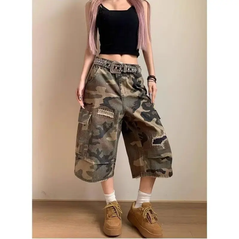 Camouflage American Vintage Safari Style Pants Loose Slim Premium Wid Leg Pant Trendy Hot Sell Minority Fashion Trousers