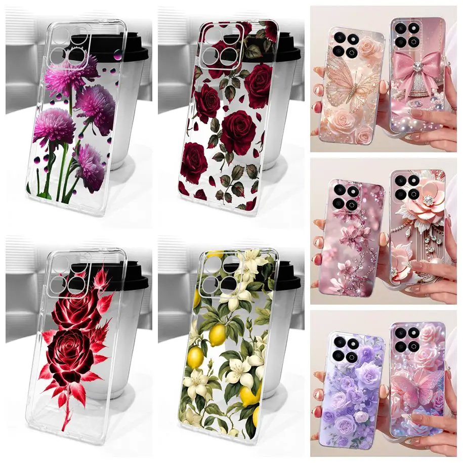 حافظة ذكية لهاتف Honor 200 2025 غطاء حماية جديد من السيليكون الناعم المطلي بالزهور الجميلة لهاتف Honor X7C 200Smart HonorX7c Fundas