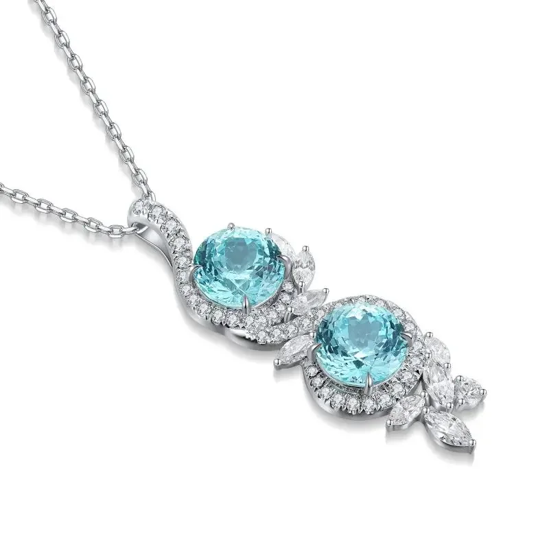 RUIF 2024 New Retro Design S925 Silve Main Stone 7.03ct Lab Grown Paraiba Pendants Necklace Jewelry For  Party Christmas Gift