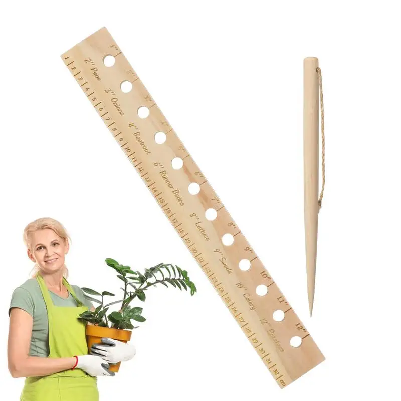 Seeding Planting Ruler Seeder Planting Ruler With Holes And Plant Dibber Wooden Spacing Template Garden Ruler Gardening Tool For