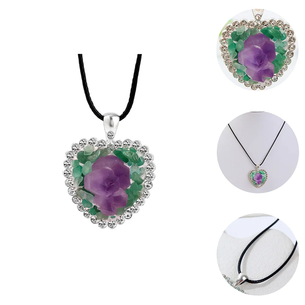

Natural Stone Heart Shape Pendant Necklace Elegant Clavicle Accessory for Party Wedding Birthday Heart Neck Jewelry