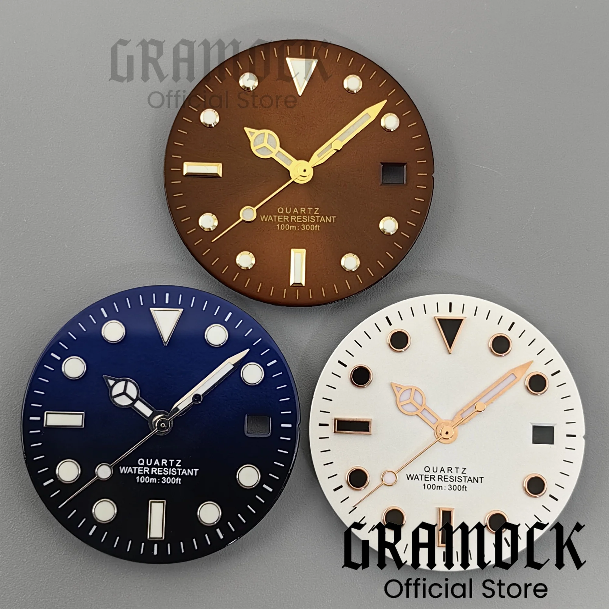 Gramock 29mm Sunberst/Forsted Watch Dial Hand Sets Gold Rose Mark Luminous Fit RONDA 515 Quartz Movement Men's Watch Accessories