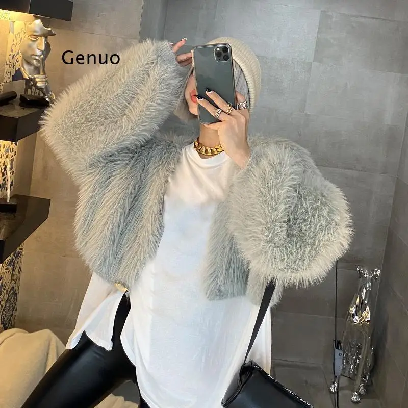 Donne Fluffy Faux Fur maglione corto Cardigan Lady Furry giacca di pelliccia finta lungo peluche Pullover cappotti di pelliccia artificiale capispalla