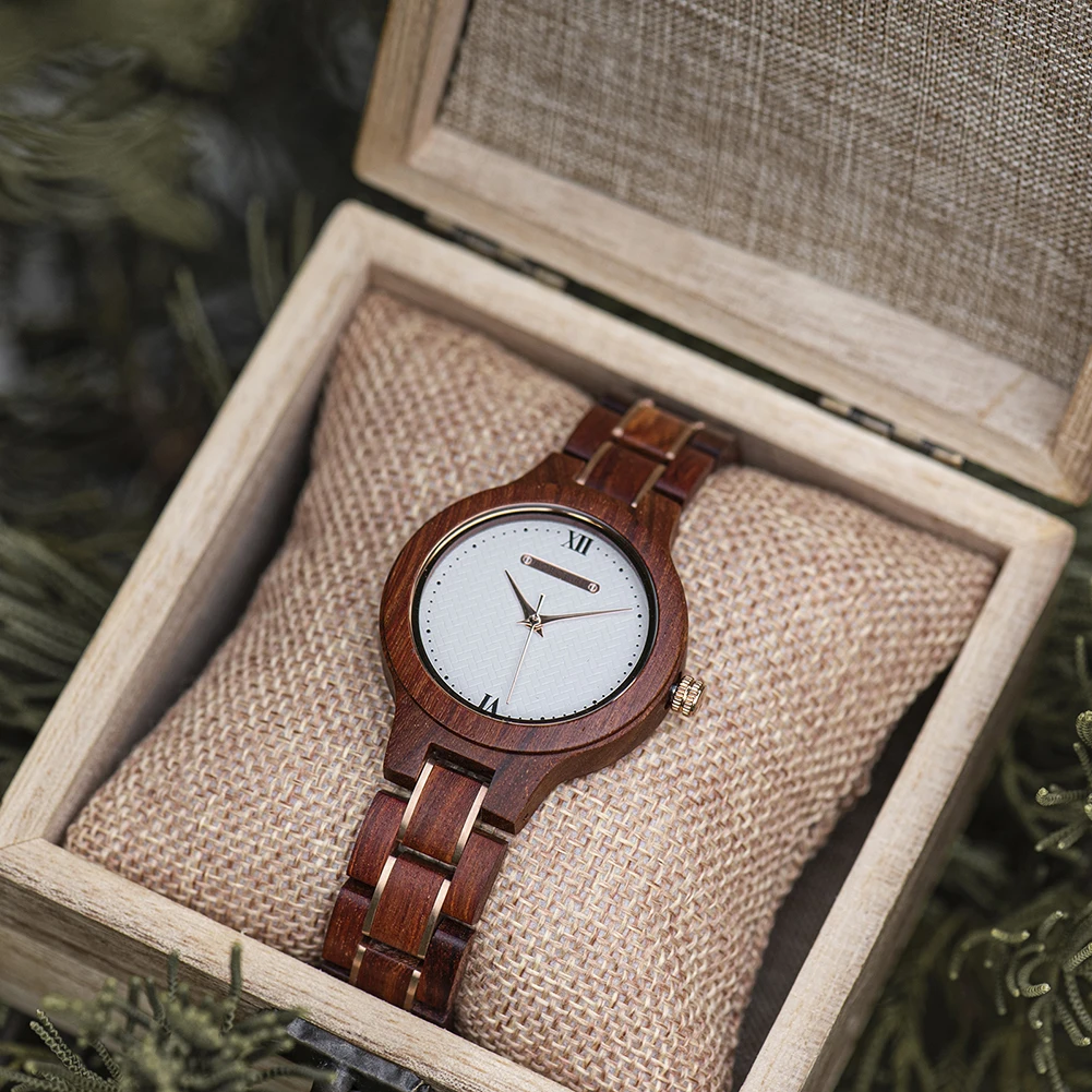 BOBO BIRD Orologio da donna Orologio da polso con movimento al quarzo giapponese in legno di moda Orologio da polso di lusso in legno di sandalo rosso Confezione regalo Dropshipping