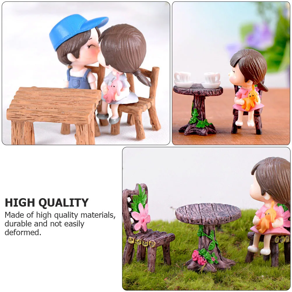 

5 set Mini Table Chair Decor Resin Small Ornament For Home Desktop Christmas Gift Bonsai Landscape Statue Craft