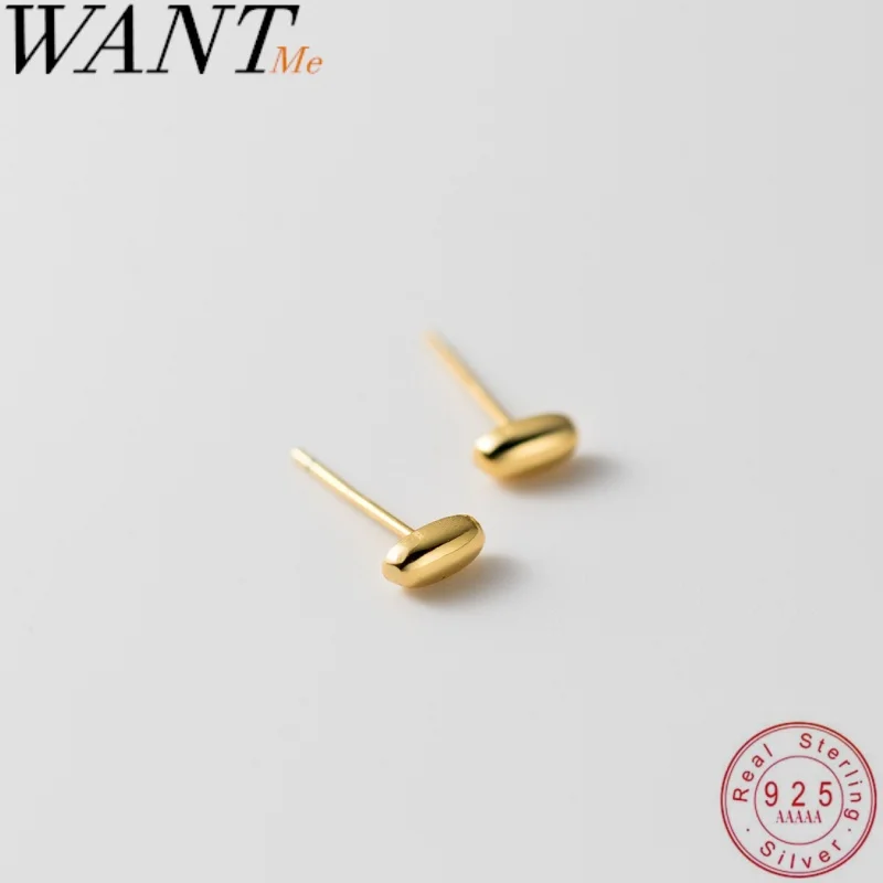 WANTME 925 Sterling Silver Trendy Minimalist Smooth Oval Bean Stud Earrings for Womenc Delicate Design Party Jewelry Accessories