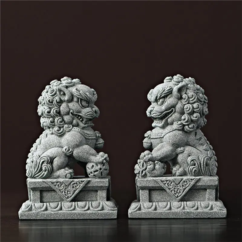 PZHI-Sandstone Chinese Mythical Beast Figurine - Feng Shui Decor Sculpture For Home Room, Wealth & Luck Symbol