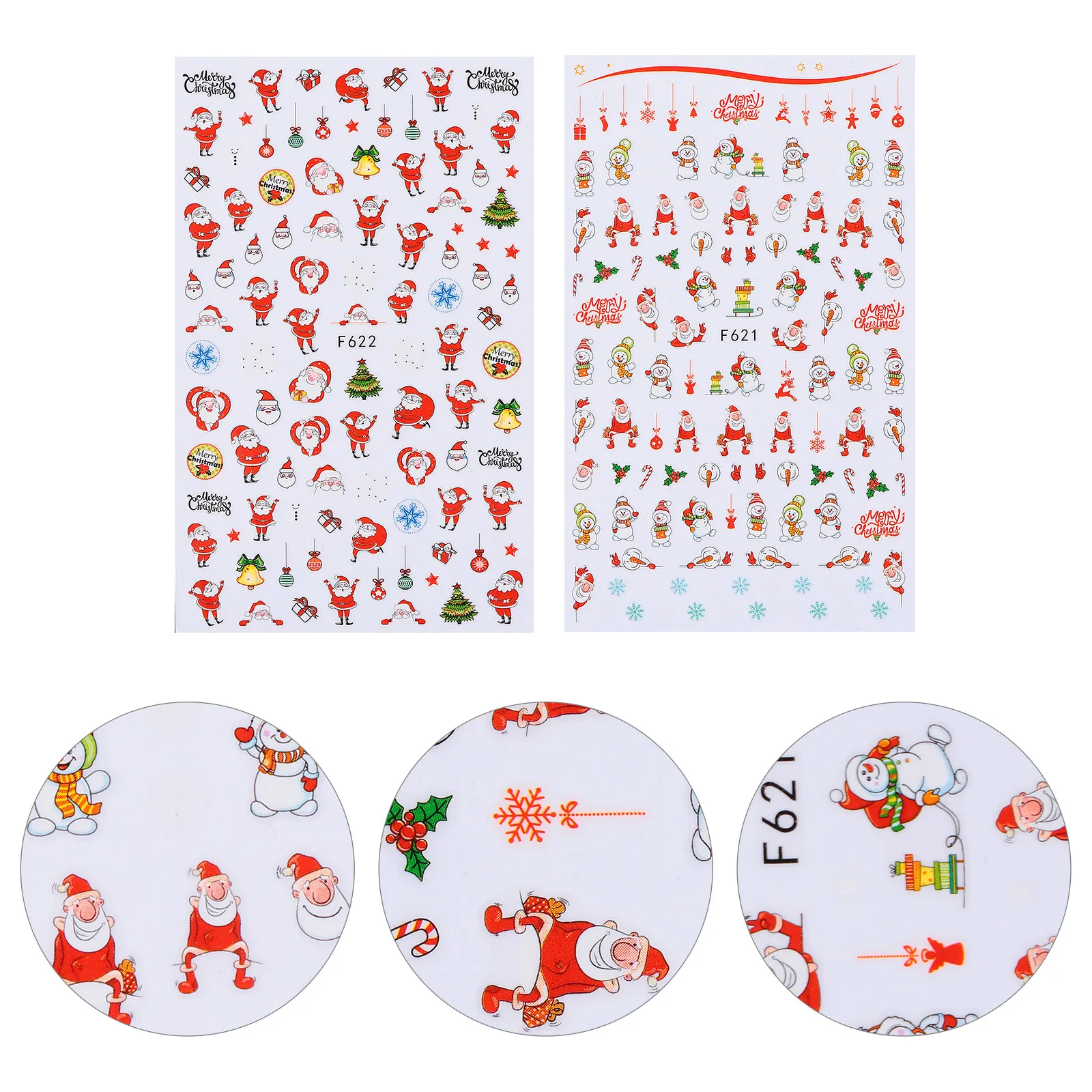 6 Sheets Christmas Nail Stickers DIY Xmas Decals Santa Claus Art Applique PE Material Self Adhesive Long Lasting for Home