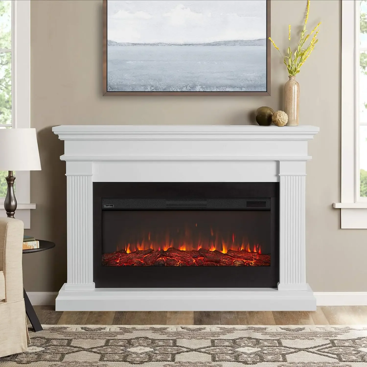 

59" Landscape Electric Fireplace with Mantel for Living Room or Bedroom, Replaceable Fireplace Insert Heater, Realistic Log