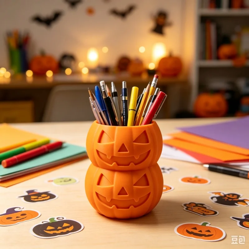 Double Pumpkin Pen Holder Plastic Halloween Desktop Stationery Storage Cup Creative Office Home Table Decor Gift