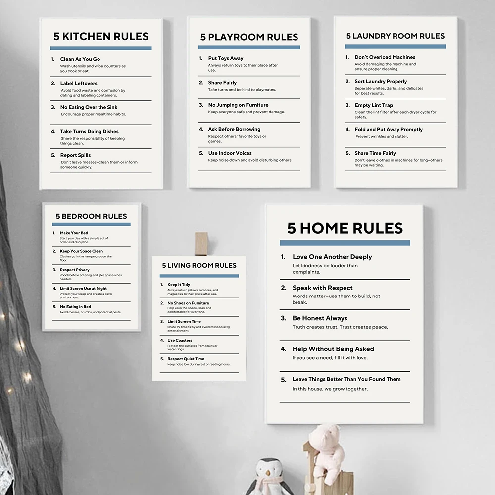 Modern Household Rules Posters Classic Toilet Rule Living Room Prints Canvas Painting Wall Art Pictures Home Living Room Decor