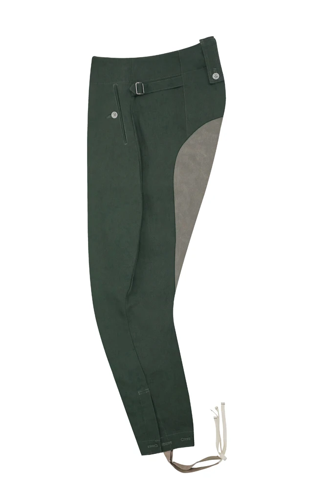 Pantalones de equitación de Tropas montadas verdes, caña HBT, alemán Elite M43, WWII, GUHB-B021