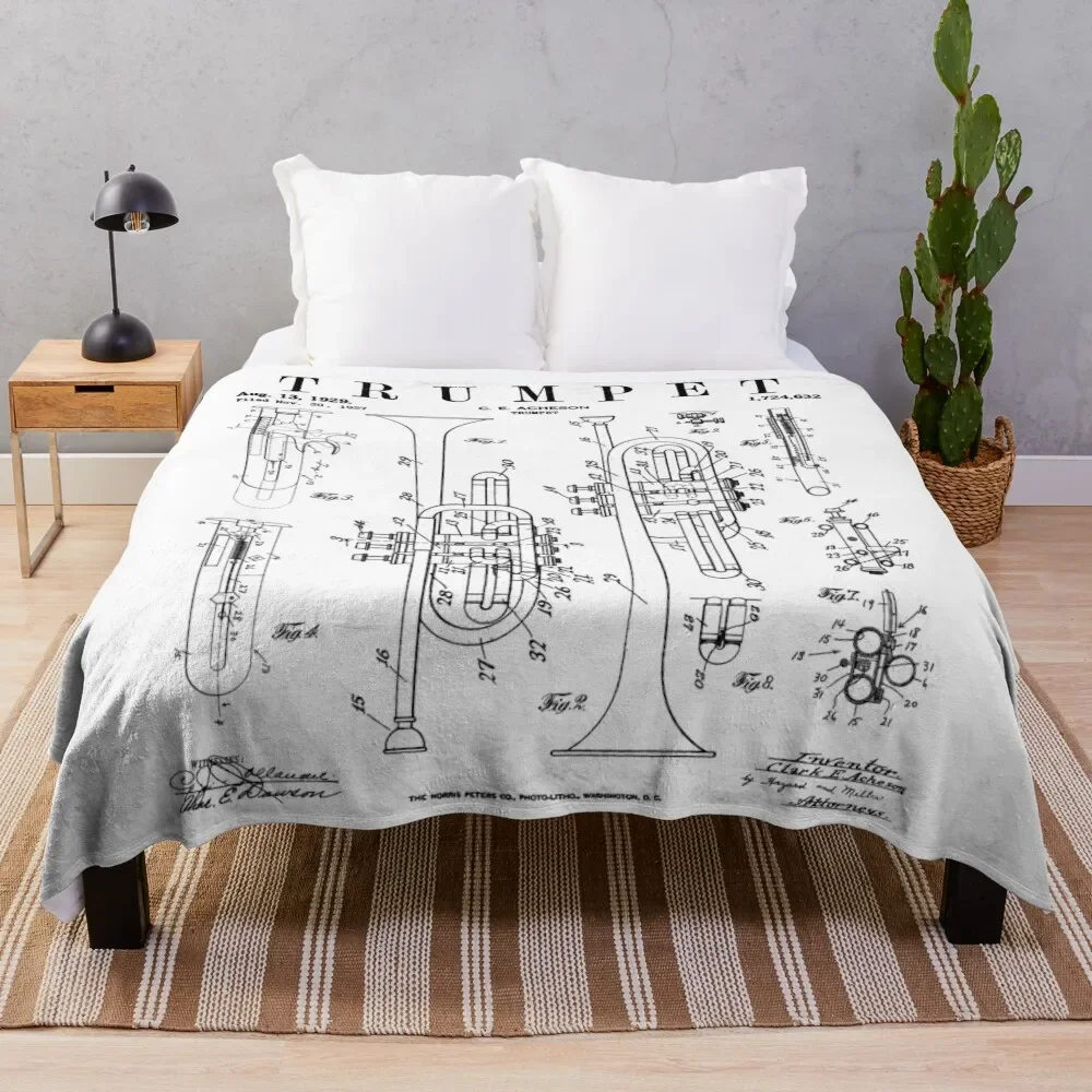 Trumpet Vintage Patent Trumpetist Drawing Print Throw Blanket Blankets For Baby Flannel Blankets