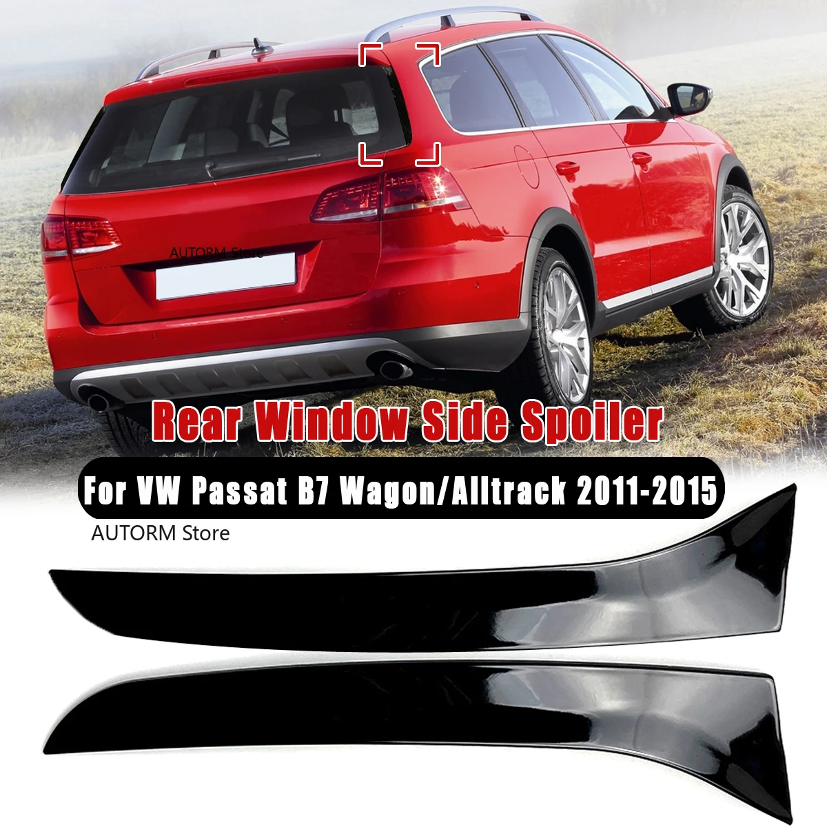 Par preto brilhante vertical janela traseira do carro spoiler lateral canards divisor para passat b7 wagon/alltrack 2011-2015 acessórios